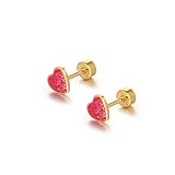 Tiny Love Heart Shaped Titanium Stud Earrings Hypoallergenic Colorful Sparkle Sequins Love Stainless Steel Cartilage Stud for Women Valentine's Day Jewelry Gift-Red