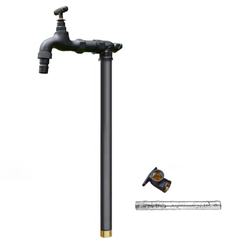 Fontaine autonome avec colonne d'eau de jardin avec système anti-gel et résistant aux fissures 80 cm monté au sol pour irrigation de pelouse (Noir)