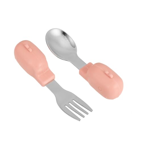 SUPVOX 1 Juego cuchara de entrenamiento con mango corto utensilios de comedor para bebés cucharón cubiertos infantiles tenedor de acero inoxidable vajilla de entrenamiento infantil rosa
