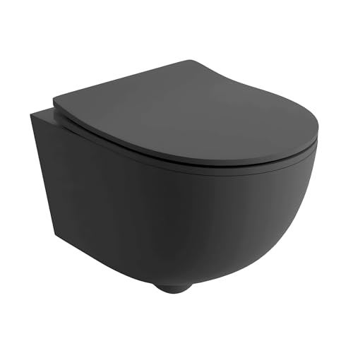 LAVITA WC sospeso Brava Black Sedile WC con chiusura ammortizzata e cerniere in metallo WC senza brida WC sospeso 360x480x375 mm Nero