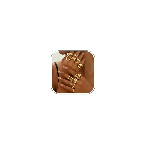 XSDSLS 16 Stück Gold Ringe für Damen Chunky Rings Klobige Ringe Knuckle Offene Verstellbarer Ring Stapelbare Fingerring Gold Chunky Dome Dicke Offene Rings Set Stapel für Frauen
