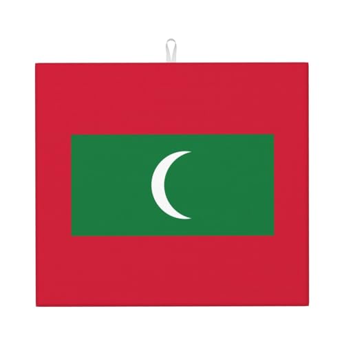Tapis de séchage de vaisselle de cuisine 40,6 x 45,7 cm, décoratif, durable, lavable et réutilisable, tapis absorbant motif drapeau des Maldives
