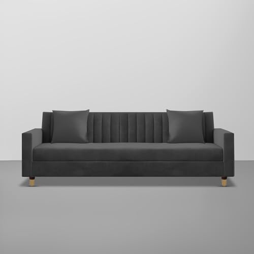Image of Casaliving Garcia 3 Seater Sofa Set for Living Room (Black Colour) Premium Fabric Sofa