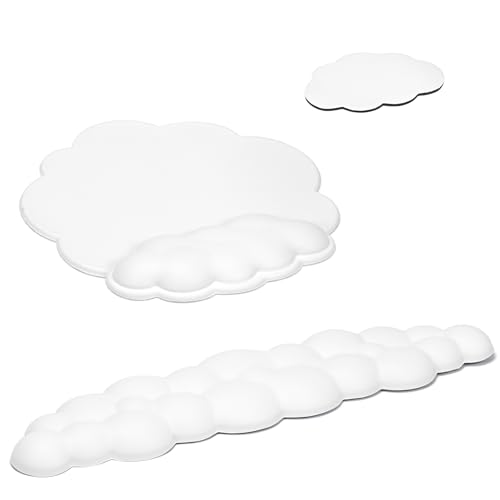 Bczhieulw Reposamuñecas Teclado, Alfombrilla de ratón, Espuma viscoelástica, Alfombrilla de ratón y Teclado ergonómica para Oficina, hogar, Juegos, con Posavasos, Set de Tres Piezas, Blanco