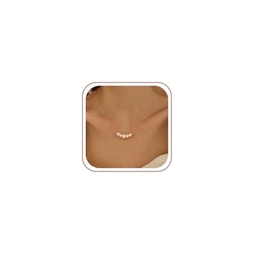Maxcate Pearl Necklaces for Women Trendy Dainty 14k Gold Plated Pearl Necklace Simple Drop Charm Pendant Wedding Bride Bridesmaid Necklace Gold Jewelry for Women Birthday Gifts Accesory