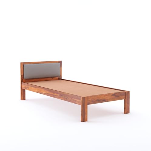 Image of BM WOOD FURNITURE Wooden Single Bed Without Storage | Single Cot Wooden Palang | Space Saving Single Size Bed for Bedroom | Solid Sheesham Wood | Honey Finish