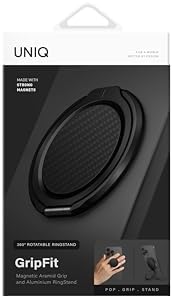 Resim UNIQ GRIPFIT Klasik 360 Cep Telefonu Manyetik Montaj ve Destek Çubuğu (Karbon Siyah) 