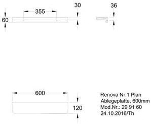 Technical drawing of Keramag Renova Nr.1 Plan Laying Plate with dimensions