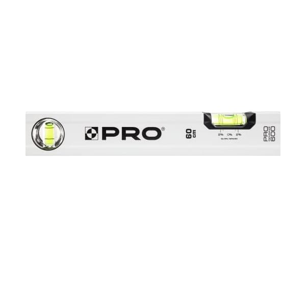 PRO600 Wasserwaage 60cm mit 2% Gefälle - Ergonomischen Profil und ERS+ (Easy Reading System) Präzise Wasserwaage - Anti Shock Absorber Endkappen - Farbe Weiß – Bild 5
