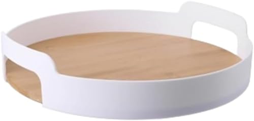 Uranus 木製トレイ 丸型お盆 和風モダンデザイン カフェ・ティー用トレー 天然木使用 北欧風シンプル キッチン小物 フルーツ盛り付け 業務用/家庭用兼用 軽量で丈夫 おしゃれなランチトレイ 茶道具セット対応 滑り止め加工 お膳代わりに 卓上収納便利