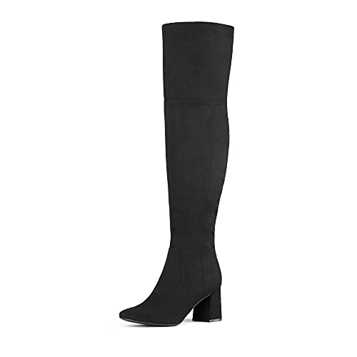 DREAM PAIRS Women’s Thigh High Over the Knee Fashion Chunky Heel Long Boots 6.5 Black/Suede