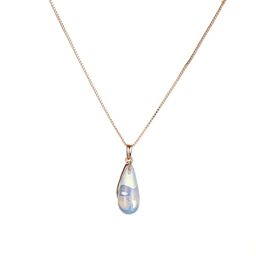 Moonffay 18K Rose Gold Plated Teardrop Created Opal Pendant Necklace For Women Girls Dainty Gemstone Birthstone Tear Drop Necklace Diamond Pear Shaped Jewelry (White) #TOP9