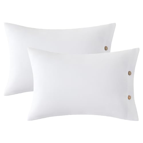 Image of EXQ Home Toddler Pillowcases with Button Closure 13x18 Travel Pillow Case Set of 2, Small Pillow Case Fits Baby Pillow Sized 12x16, 13x18, Kids Pillowcases 2 Pack Machine Washable (White)