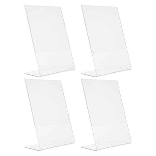 Healvian 4 Pièces Support de Menu Acrylique Transparent T-shape Porte Carte Vertical pour Affichage Qr Code Lot pour Restaurant et Bureau Présentoir Stable et Compact