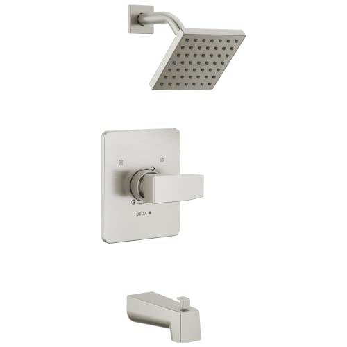 Delta Faucet Modern Brushed Nickel Tub and Shower Trim Kit, Shower Faucet with Single-Spray Touch-Clean Shower Head, Stainless T14467-SS-PP (Valve Not Included) by DELTA - Used condition - US$117.20