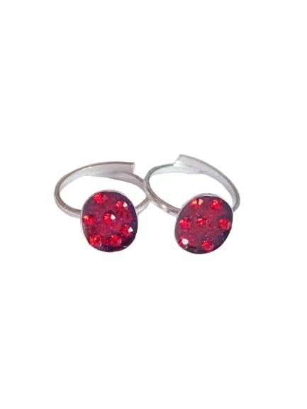 Brass Red Stone Round Toe Rings for Women | Glitter Finish Adjustable Band | Stylish Foot Jewelry | Trendy Traditional Look | Set of 2-image-40