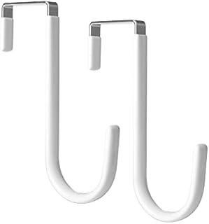 Over Door Hooks Over Door Hangers 2Pcs Dipping Plastic Rustproof with Anti-Scratch ThickeningFits Under 3.7 cm Door Widths as Over Cabinet Hooks, Christmas Xmas Wreath Hanger, Coat Hook(White)