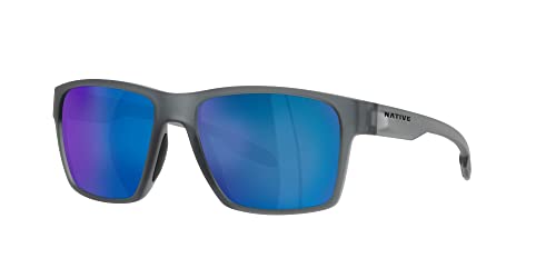 Native Men's XD9041 Breck Square Sunglasses, Matte Smoke Crystal/Blue Mirrored Polarized, 56 mm2