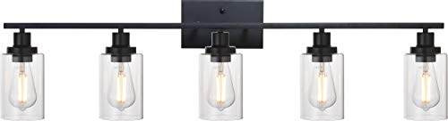Get Popular Offer MELUCEE 40 Inches Length 5-Light Bathroom Vanity Light Fixtures Black Industrial Wall Sconce Lighting with Clear Glass Shade for Living Room Bedroom Hallway Kitchen