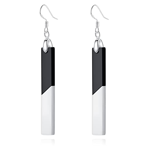 Bar Earrings For Women Minimalist Hypoallergenic for Sensitive Ear with Sterling Silver Hook, Trendy Simple Unique Black and White Dangling Cute Chic Drop Dangle Earrings