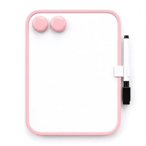 Mini tableau blanc 6" x 8" avec marqueurs effaçables et 2 aimants ronds rose