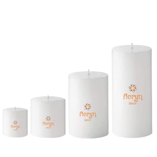 Image of Floryn Decor Smokeless, Dripless Paraffin Wax Pillar Candles Set of 4 (2 by 2, 2 by 3, 2 by 4, 2 by 4.5 inches, White Unscented)