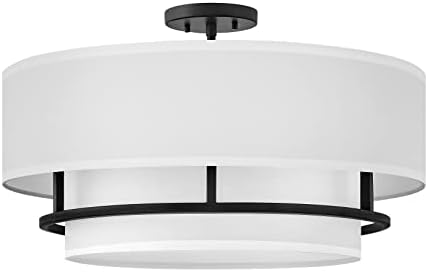 Hinkley Graham 38894BK Medium Semi-Flush Mount Ceiling Light, Converts to Drum Chandelier, Welded Frame Between Faux Parchment Shades, in Black