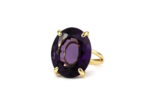 Bague en or améthyste 14k avec pierre ovale façonnée main
