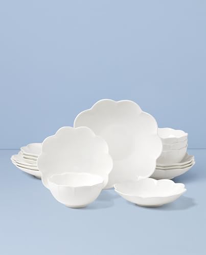 Image of Lenox Dinnerware Set, Studio 1414 Scallop 16-Piece Set, Service For 4, Bone China Material, Dishwasher & Microwave Safe, Home And Kitchen, Kitchen And Dining, Plates And Bowls Sets (White, 16 Pieces)