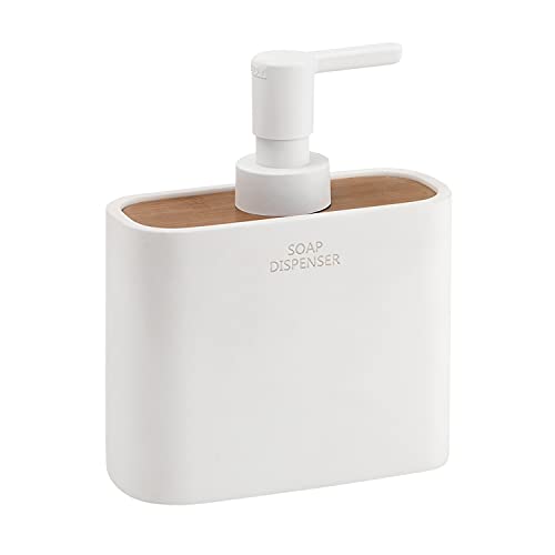 Gedy Melbourne Dosasapone, Misure e Peso: 15,7X12,8X5,6 CM & 0,498 kg, Dispenser Sapone Bagno in resine, Finitura Bianco e bambù, Design R&S, 2 Anni di Garanzia, Faggio, Unica