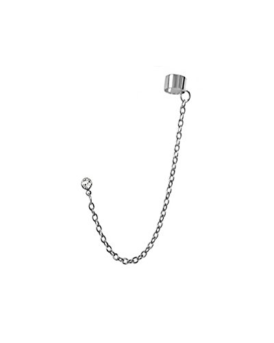 Clear Crystal Stud Slave Chain Ear Cuff Earring in Silver-tone Stainless Steel