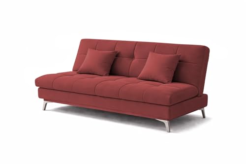 Image of Krancy Solid Wood 3 + 2 Seater Sofa Cum Bed with 2 Cushions | Convertible Wooden Couch for Living Room, Home & Office | Modern Designer Furniture | 3 Years Warranty | Maroon