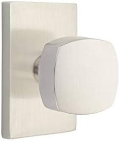 EMTEK Modern Rectangular Rosette Dummy, Pair with Matching Finish Freestone Square Knob - Choice of 7 Finishes - 5052FRKUS15 - Satin Nickel (US15)