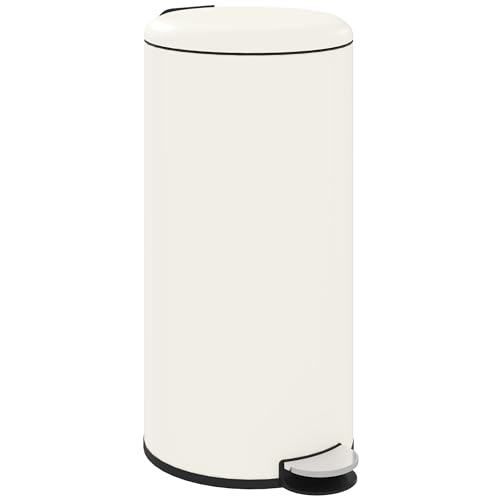 HOMCOM Cubo de Basura para Cocina 30L Papelera de Cocina con Pedal Tapa de Cierre Suave y Cubo Extraíble para Dormitorio Oficina Estudio Salón Crema