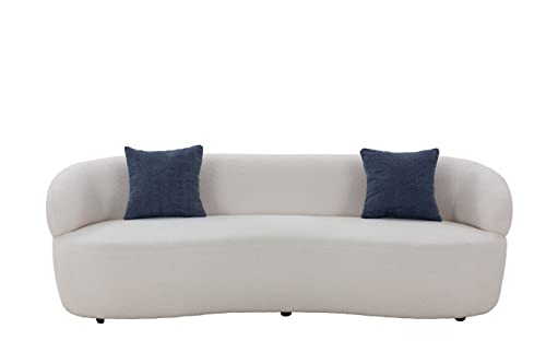 Image of KEIKI 87 inch Curved Oversized Boucle Cloud Sofa with Thickened Seat Cushions and Backrest, Modern Style 3-Seater Upholstered Corner Fluffy Couch, No Assembly Required, for Apartment, Living Room, Beige