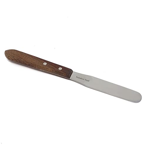 Stainless Steel Lab Spatula Plaster Alginate Mixing Laboratory Tool Modeling Carvers with Wooden Handle, Polished Blades & Brass Rivets for Multipurpose Lab Use (4 Inch Blade)