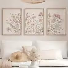 DIHANSM 3-teiliges Set rosa Aquarell-Leinwandbilder mit Blumenmotiven, Heimdekoration (70 x 100 cm x 3/ungerahmt)