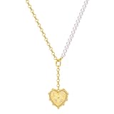 classyzint gold half pearl half chain necklace for women trendy chunky link heart pendant choker necklaces