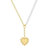 CLASSYZINT Gold Half Pearl Half Chain Necklace for Women Trendy, Chunky Link Heart Pendant Choker Necklaces