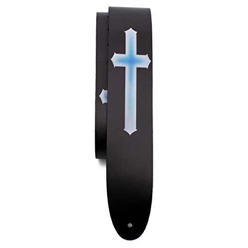 Perri's Leathers Ltd.- Guitar Strap- Direct To Leather- Blue Cross- Adjustable - For Acoustic/Bass/Electric Guitars - Made in Ca
