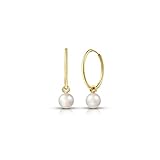 AROS DE ORO 9 QUILATES - Nuestros pendientes de perla de oro están sellados .375, con autenticidad y calidad aprobadas. El oro fino y hueco de Amberta no contiene niquel, no es tóxico y es resistente a la corrosión.