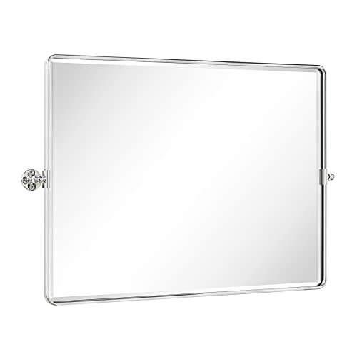 Image of TEHOME Pivot Mirror Chrome Tilt Bathroom Vanity Mirror Black Metal Framed Rectangle Horizontal Tilting Beveled Vanity Mirrors, Overall 44.12 x 30 inches (Mirrror 40 x 30 inches)