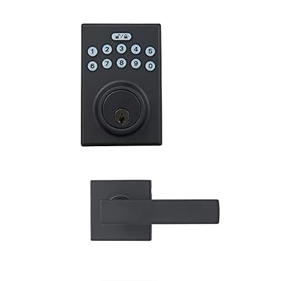 Amazon Basics Contemporary Electronic Keypad, Keyless Entry Door Lock Deadbolt with Handle Set, Key Pad Front Door with Knob, Contemporary Door Locks for Front Door, Door Handle, Matte Black, 1-Pack