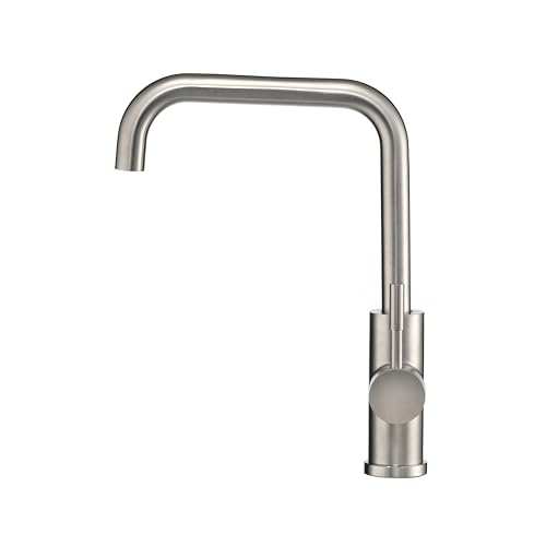 Image of Dura Faucet DF-MK533LK-SN RV Squared-Arc Kitchen Faucet (Satin Nickel) | RV squared-arc single-handle kitchen faucet for campers and trailers. Brushed Satin Nickel finish. Easy DIY install.