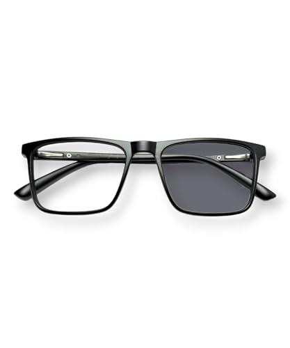 Image of Premium Blue Light Filter Photochromic Computer Glasses | Zero Power Blue Cut Photochromic Eye glasses For Eye Protection | Retro Square Frame for Men & Women /Standard Size (BLACK)