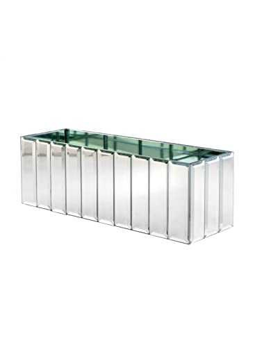 Serene Spaces Living Low Gatsby Mirror Strip Vase – Great Gatsby Inspired Luxe Glass Vase with Bevel Edged Mirror Strips, Use for Home Décor, Event Centerpieces, 12” L x 4” W x 4” H, (Pack of 1)