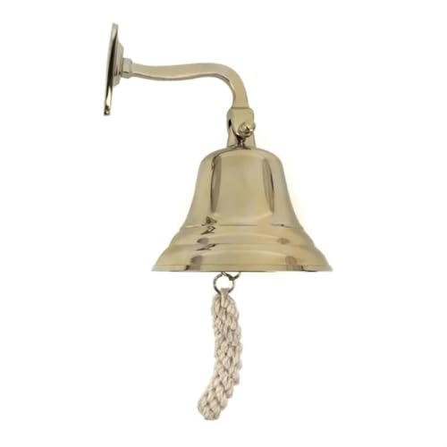 Minster Campana náutica de latón dorado sólido para montaje en pared con cuerda de 7,6 cm