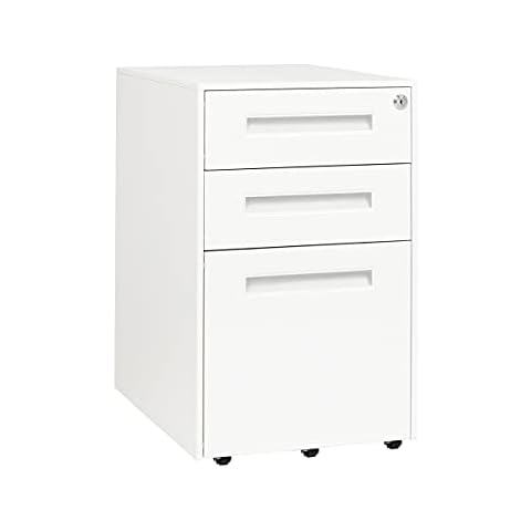 Laura Davidson Furniture Stockpile Square Mobile 3 Drawer File Cabinet - Metal Filing Cabinet, Legal/Letter File Folders, Pre-Assembled, White Cover