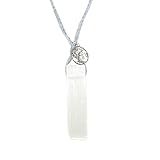 Selenit Kristall Edelstein Heilstein Lebensbaum Karma Kette, geweiht - für reine Lebensfreude, aus weißem, lichtvollem Selenit, Steingröße 47 x 12 x 11 mm, Lebensbaum Anhänger 12 mm, 925er Sterlingsilber, am Seidenband zum Knoten als Kette (80 cm), original Abbildung, handgefertigter Unikatschmuck