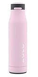 ZULU Ace Vacuum Insulated Stainless Steel Water Bottle with Removable Base - Leak Proof Lid - Antimicrobial Spout, 24 oz, Pink Cashmere